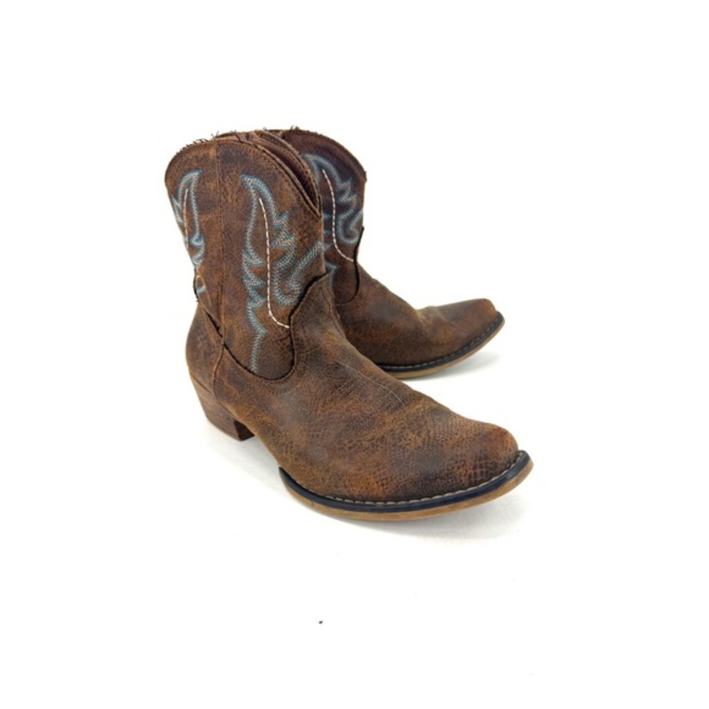 Roper Women Brown Distressed Faux Leather Western Ankle Boots Size 8.5 B‎